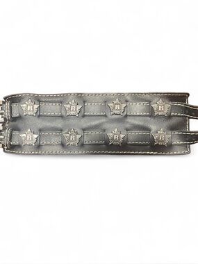 WWE Black Leather Studded Wrist Cuff with Silver Emblems